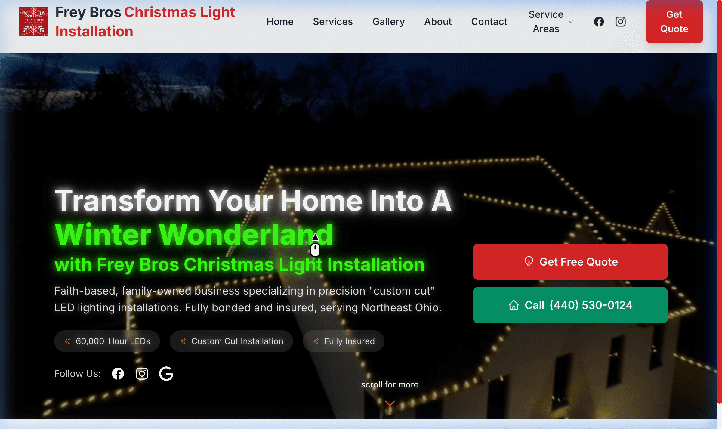 Frey Bros Christmas Lights website built by Elev8 Digital